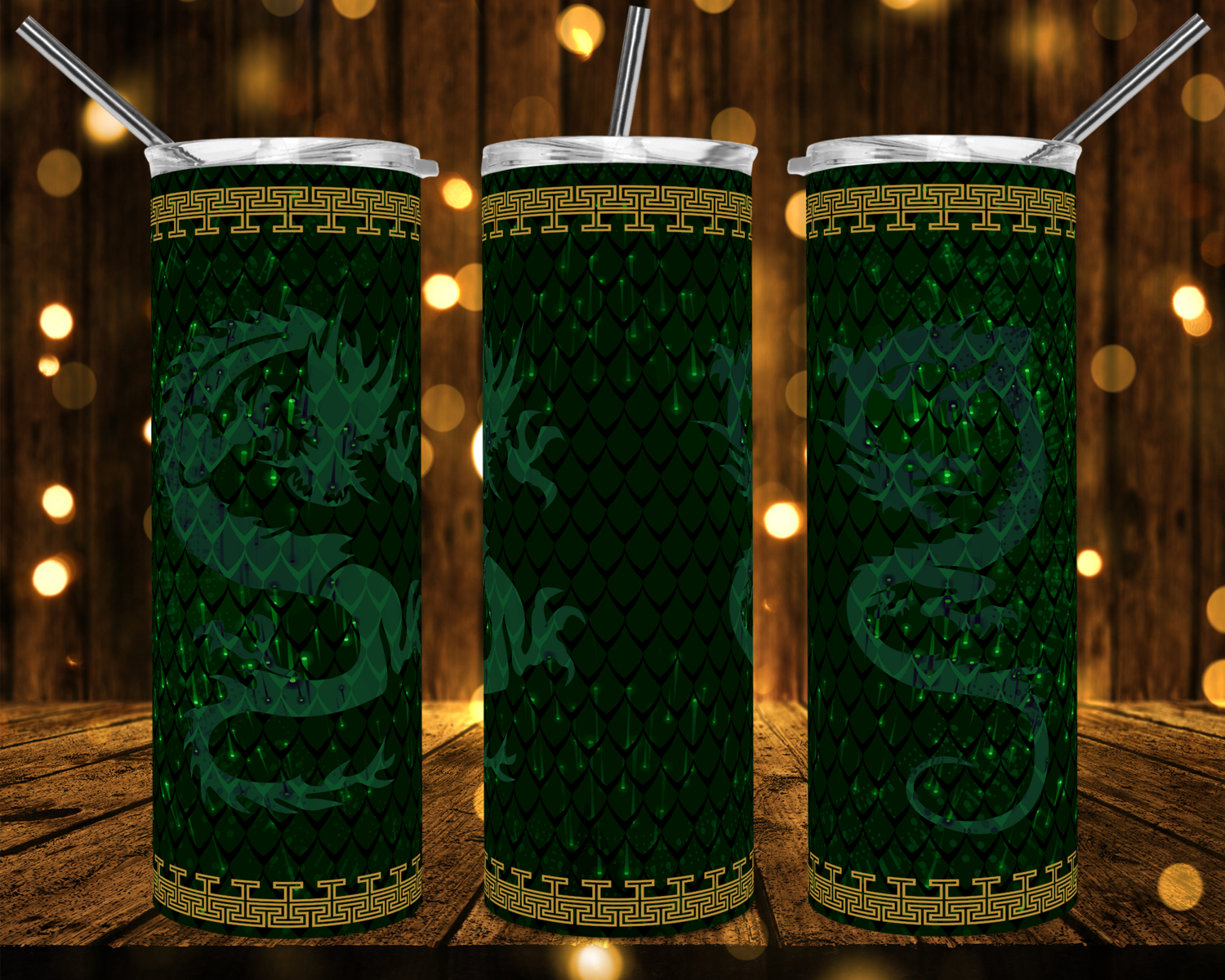 2 Dragons Green Oriental 20oz Tumbler Digital Download