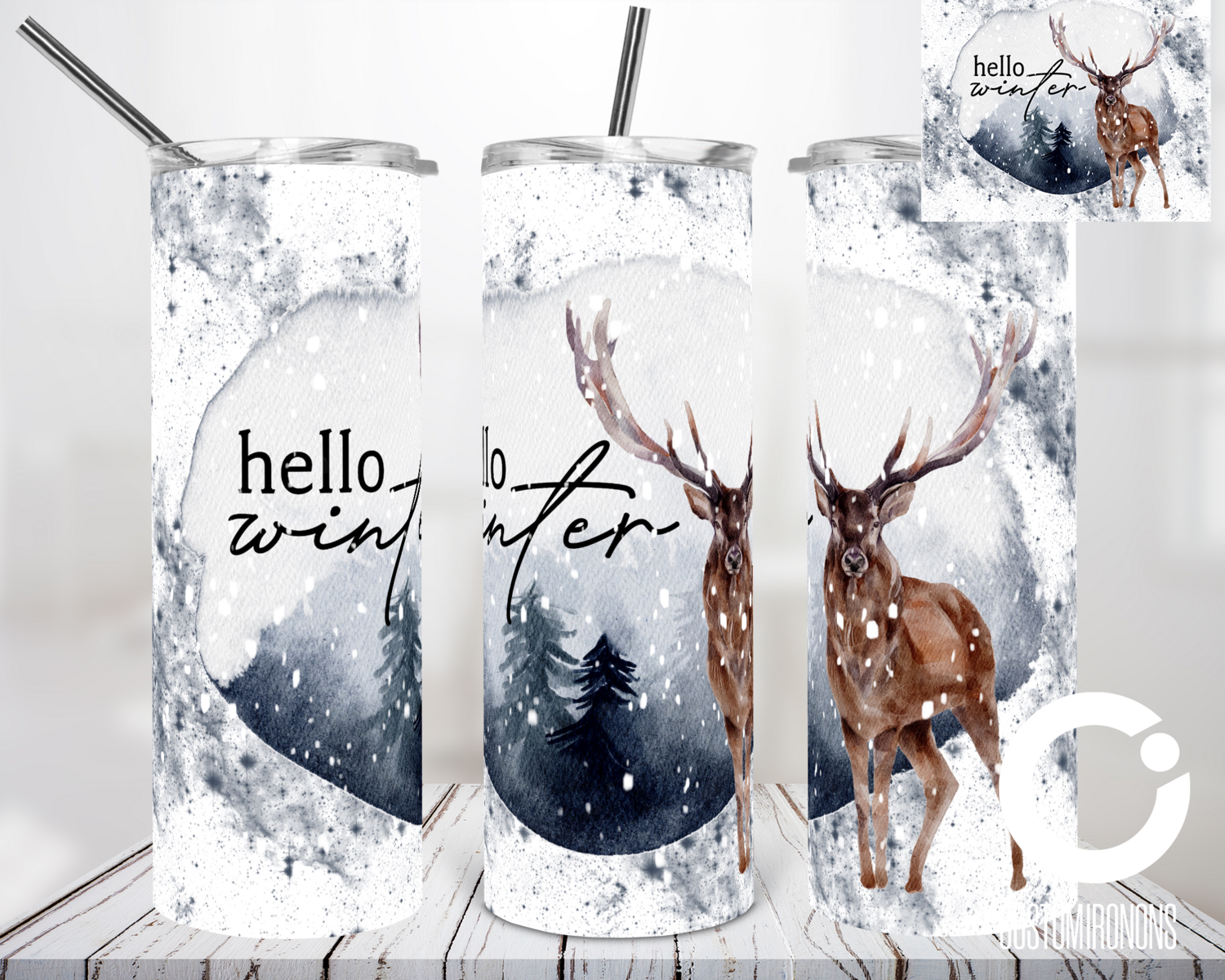 Hello Winter Deer - 20oz Tumbler Digital Download