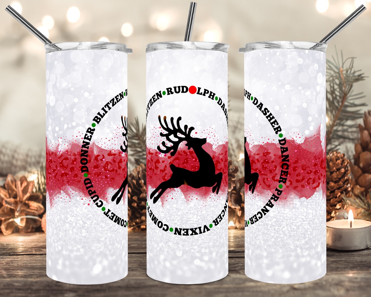 Red Reindeer Rudolph 20oz Tumbler Digital