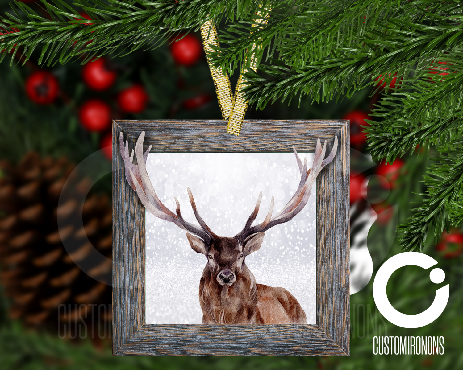 Deer Frame - Winter Holiday Frame Ornament