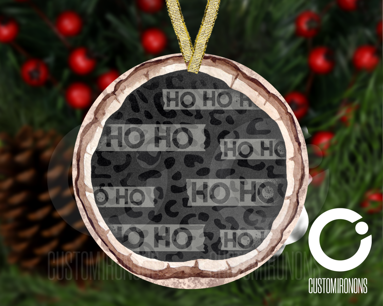 Cheetah Ho Ho Ho Wood Ornament - Winter Holiday Frame Ornament