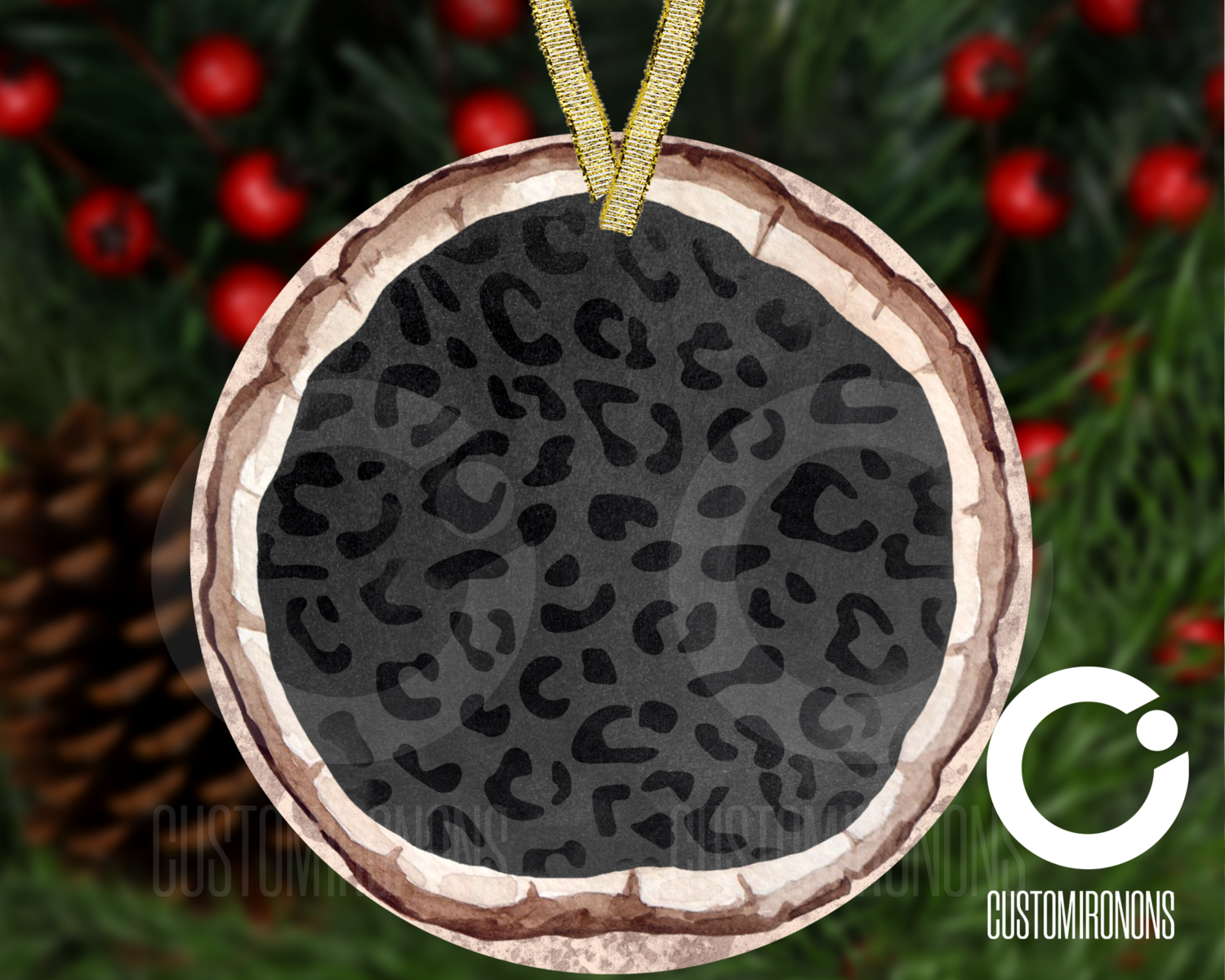 Cheetah Round Wood Ornament - Winter Holiday Frame Ornament