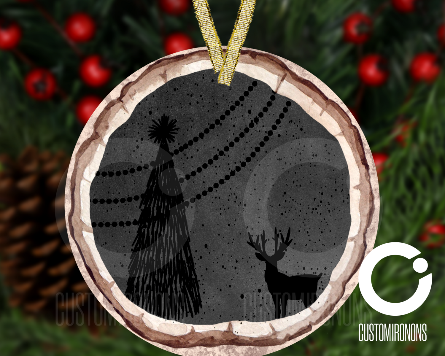 Noel Round Wood Ornament - Winter Holiday Frame Ornament