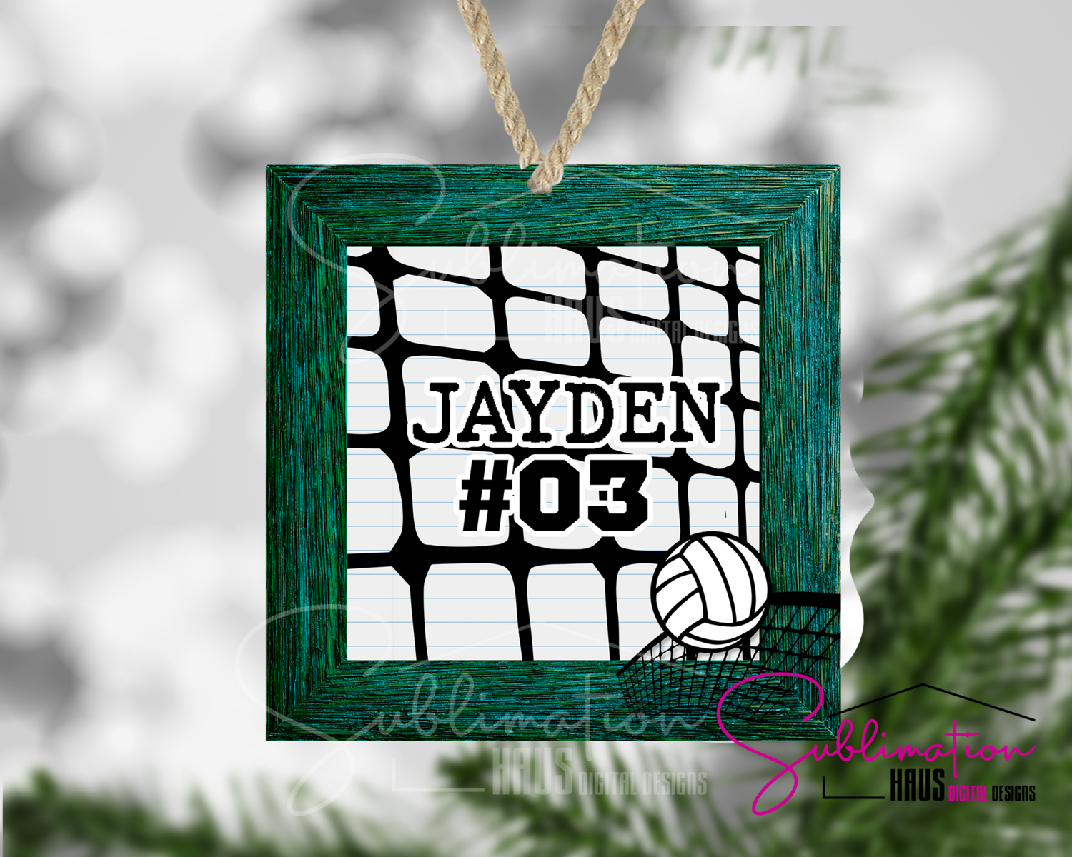 Volleyball Ornament- Winter Holiday Frame Ornament