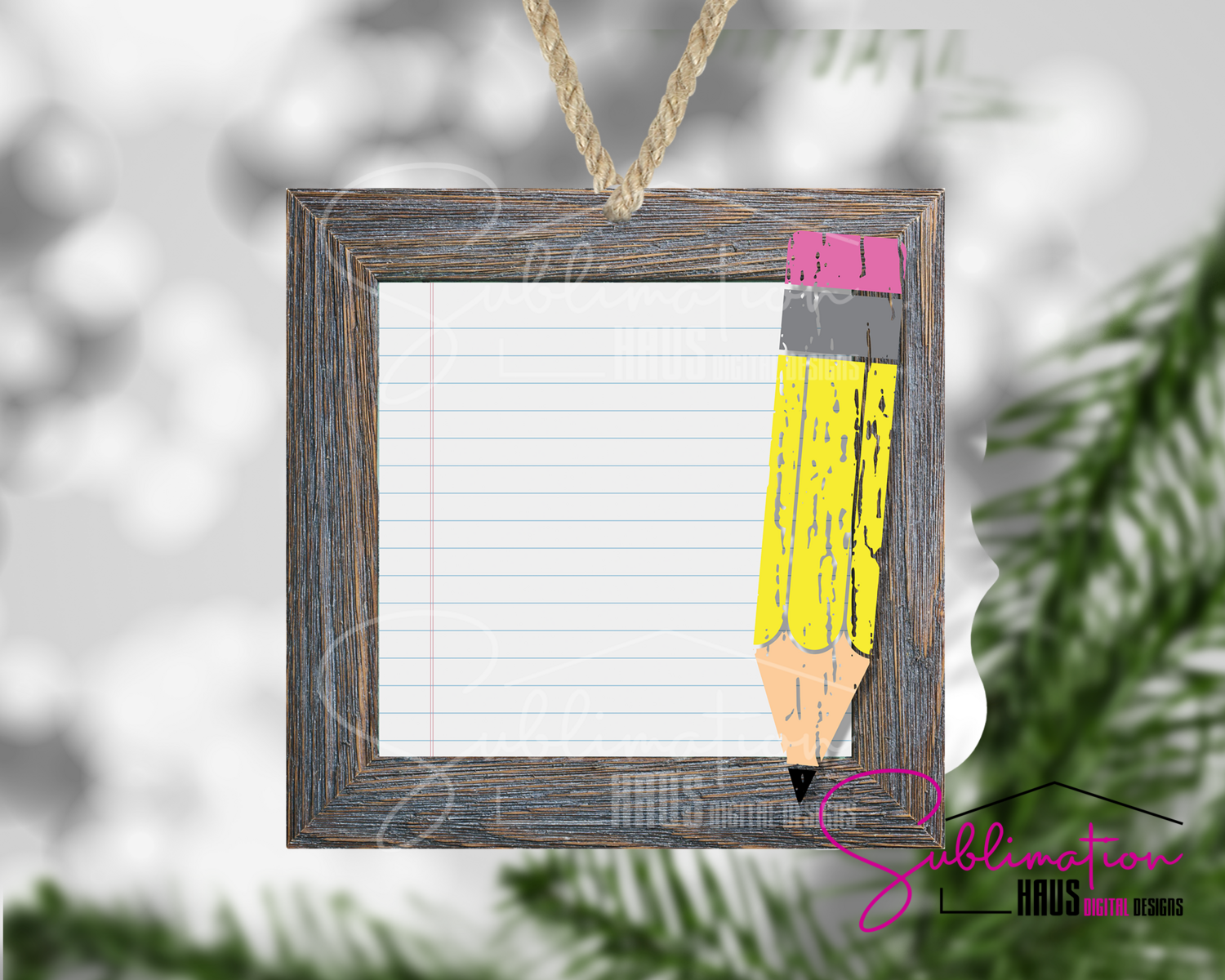 Pencil and Paper Frame - Winter Holiday Frame Ornament