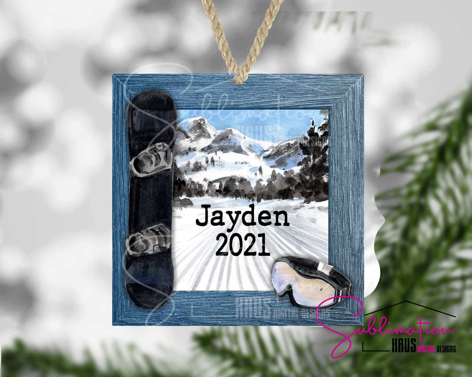 Snowboard Ornament- Winter Holiday Frame Ornament