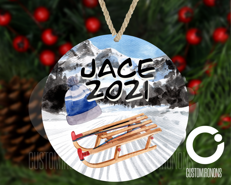 Toboggan Christmas Ornament Holiday Frame Ornament