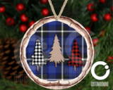 Plaid Trees Christmas Lights Round Ornament- Winter Holiday Ornament