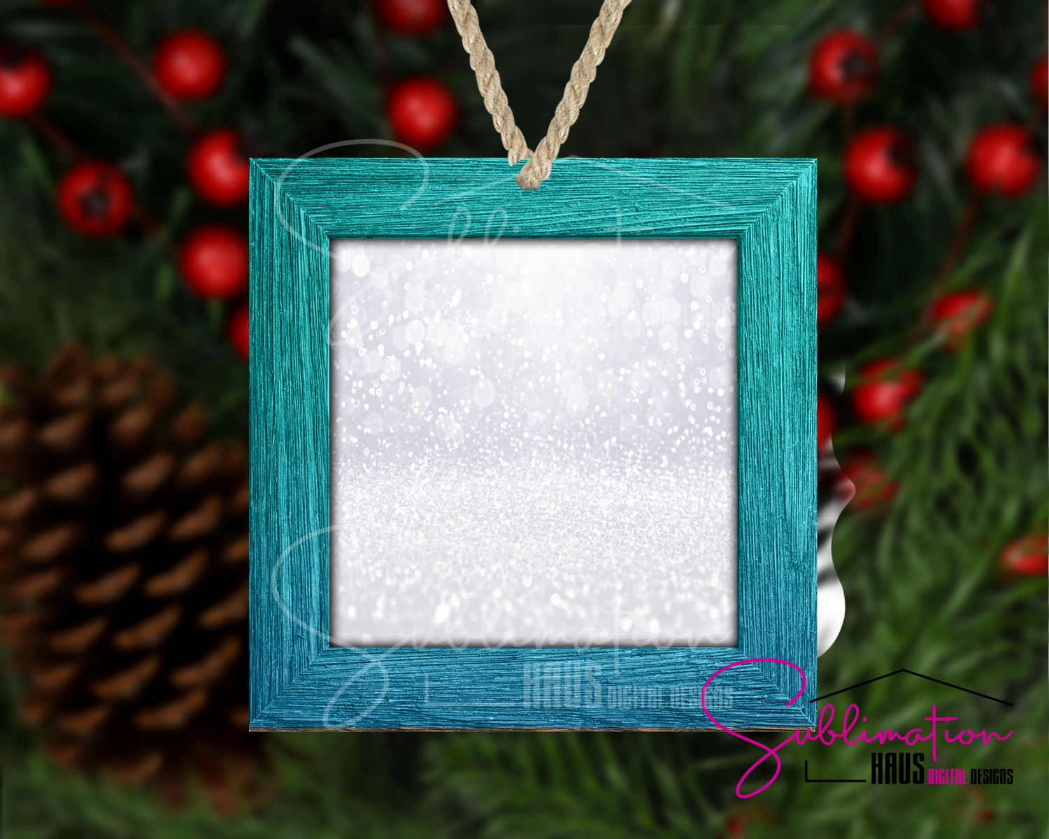 Colored Frame Teal - Winter Holiday Frame Ornament