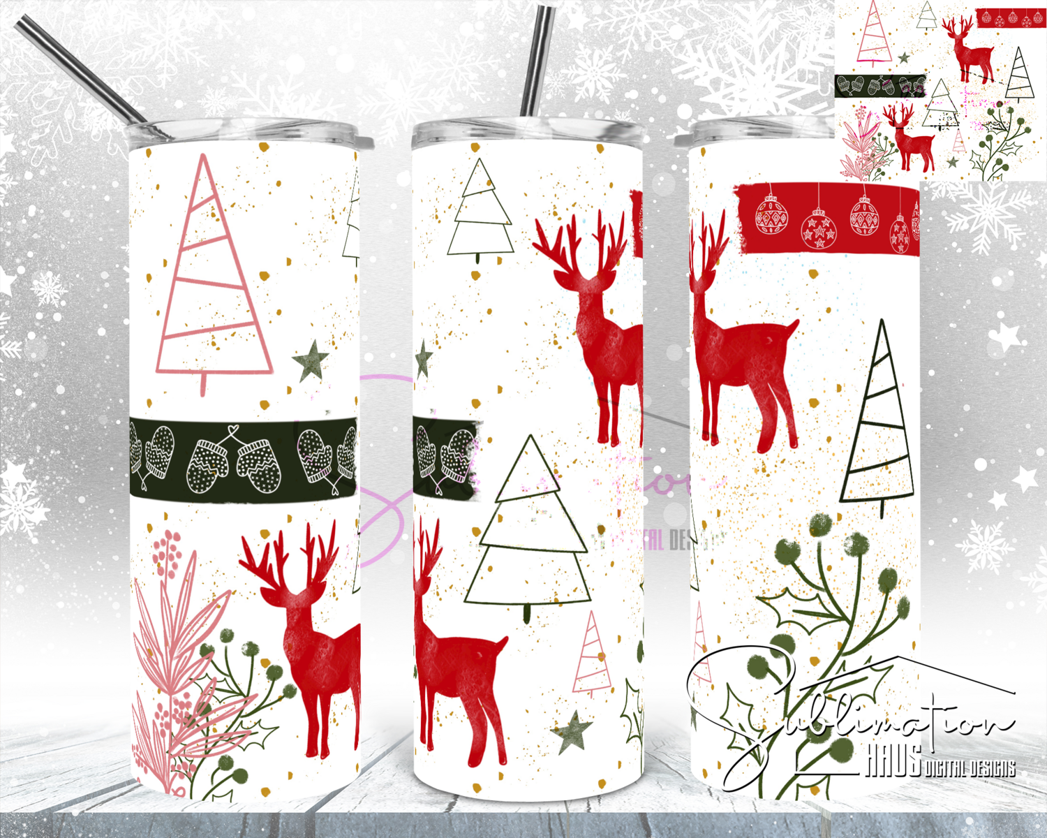 Red Deer Tree Wrap- 20oz Tumbler with glitter