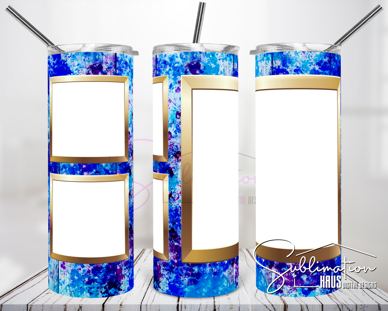 Blue Splash Gold Frames- 20oz Tumbler Design