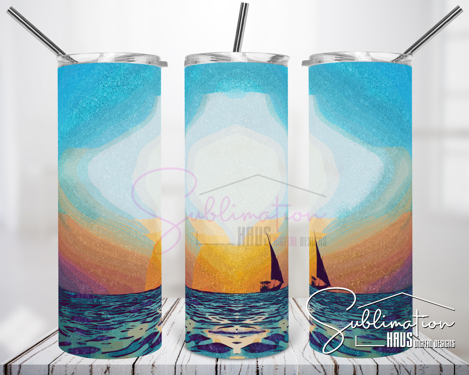 Ocean Sunset Glitter- 20oz Tumbler Design