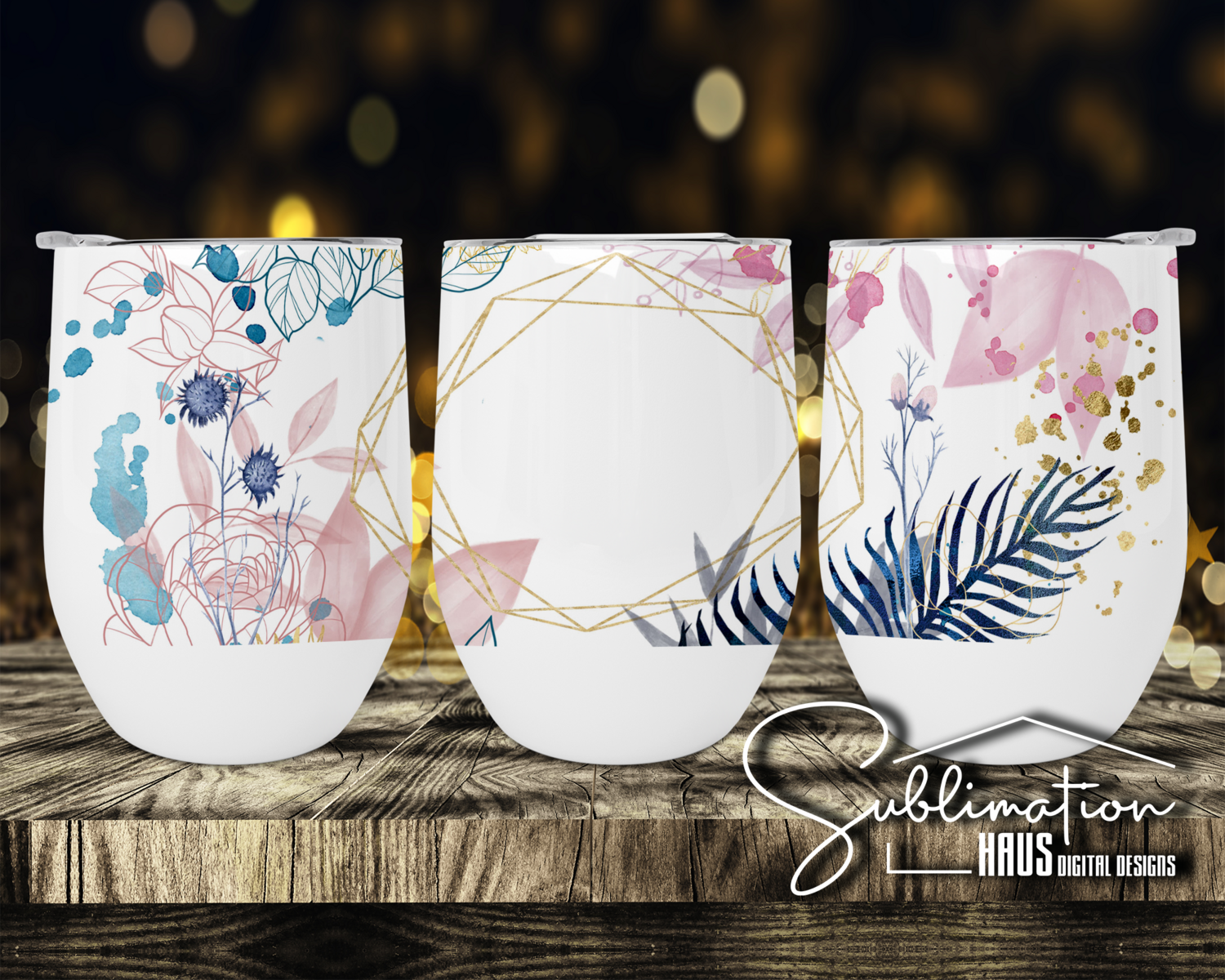 Floral Gold Geo Frame - 12oz Tumbler Design