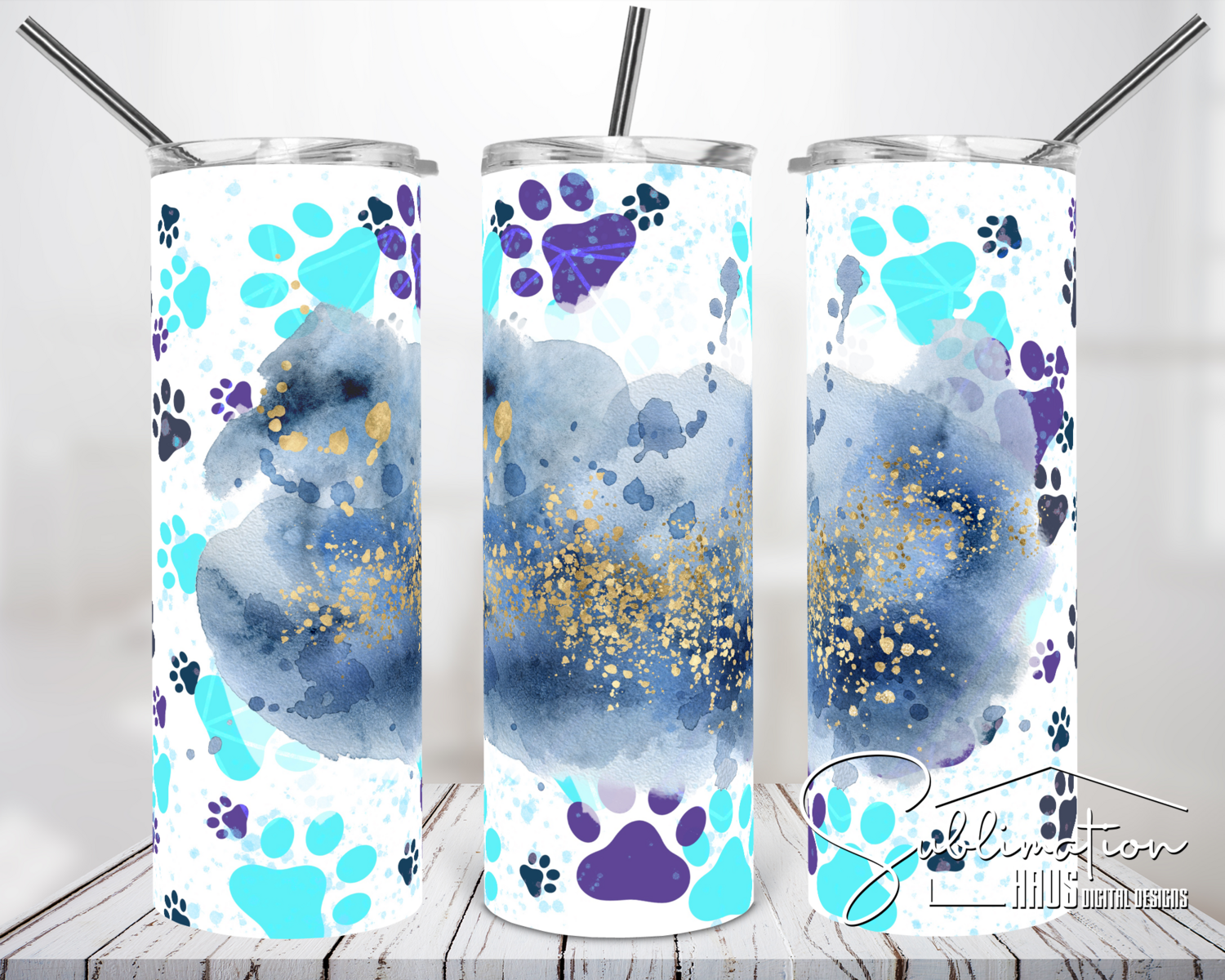 Dog Prints with Blue Center - 20oz Tumbler Design Blue and Pink