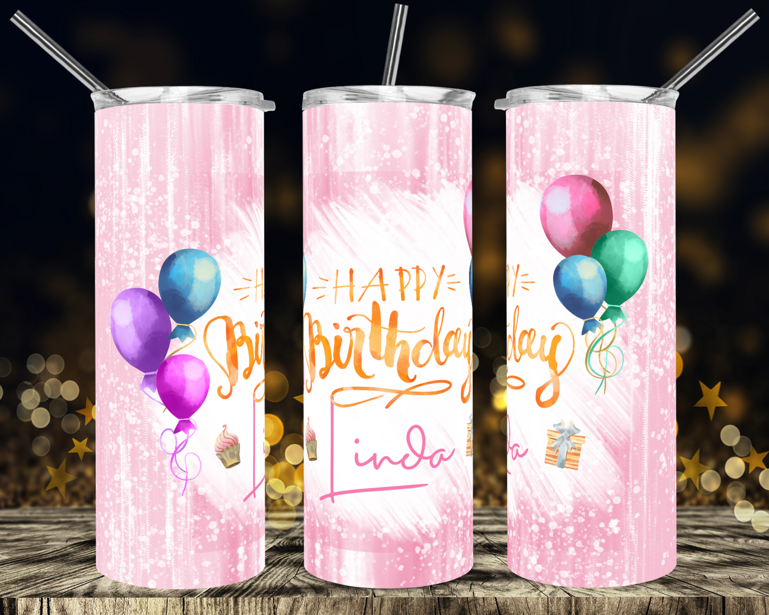 Happy Birthday Pink White Center Splash- 20oz Tumbler Design