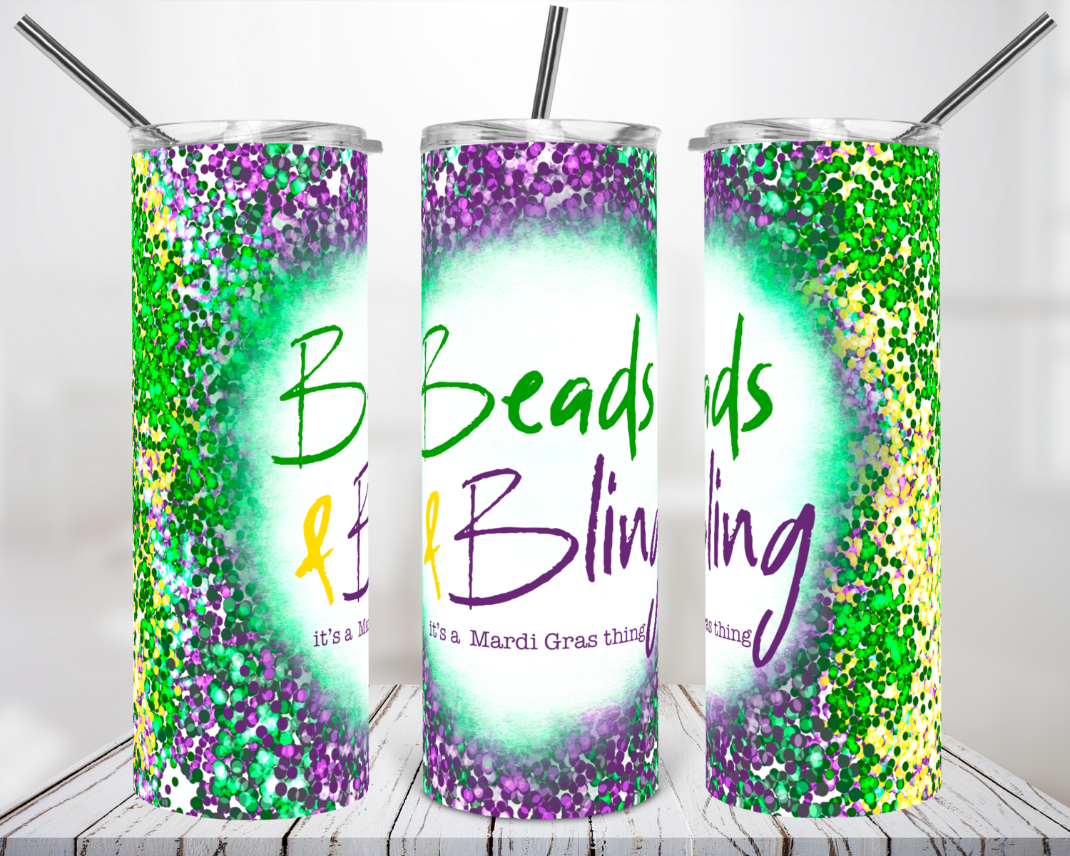 Beads and Bling Mardi Gras Gltter 20oz Tumbler Design