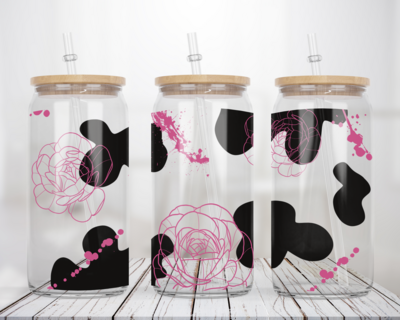 Cow prints and flowers - Glass Can