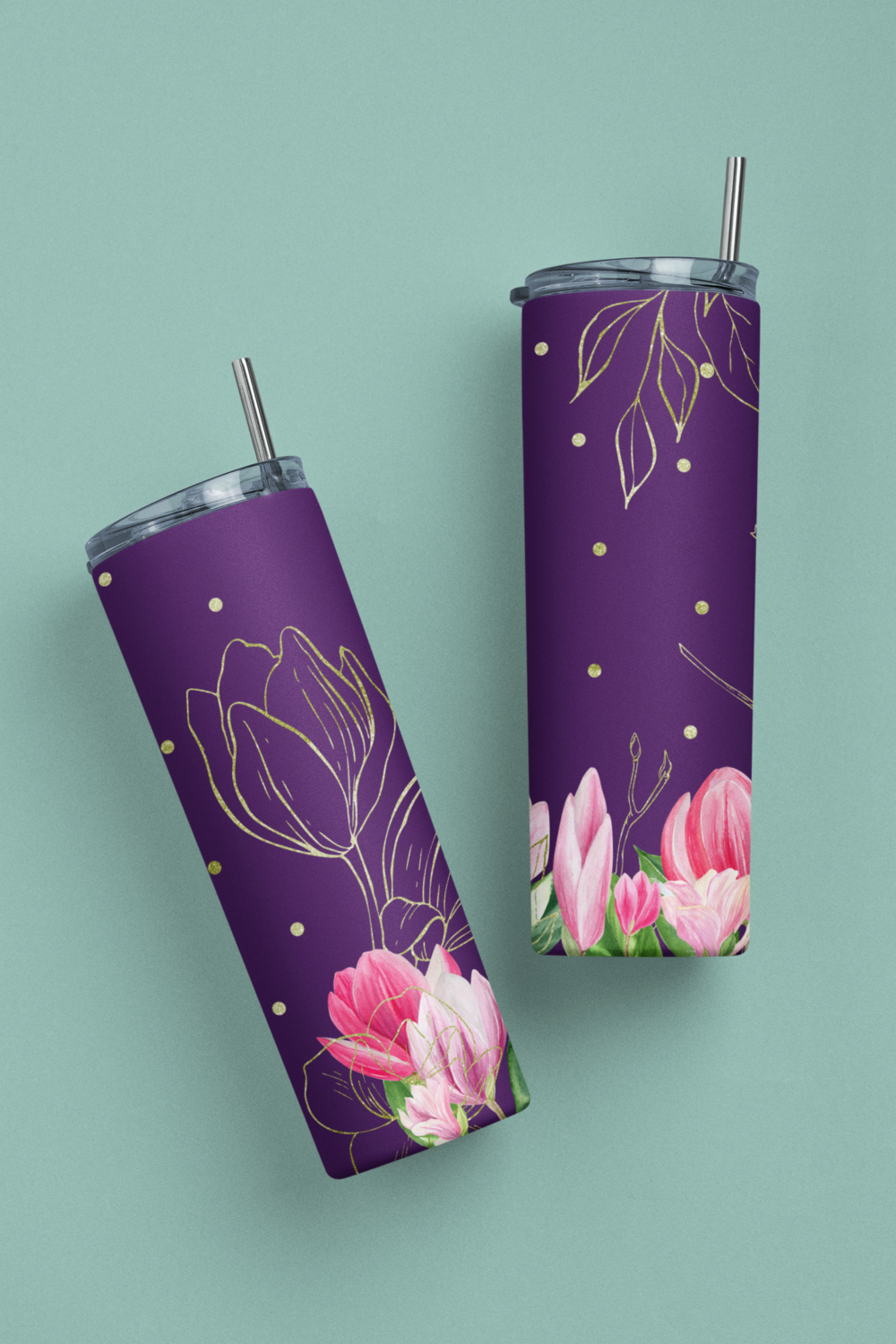 Purple Gold Flowers - 20oz Tumbler Design