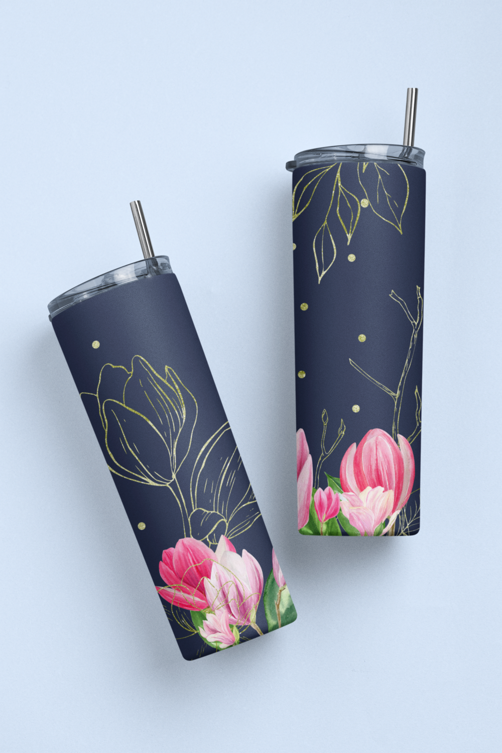 Blue Gold Flowers - 20oz Tumbler Design