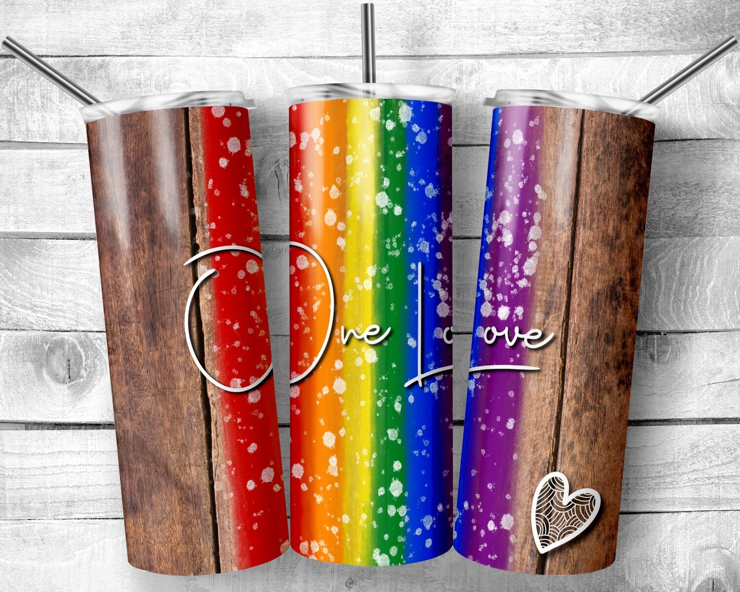 Pride Rainbow Sp Wood One Love - 20oz Tumbler Design + Blank Included