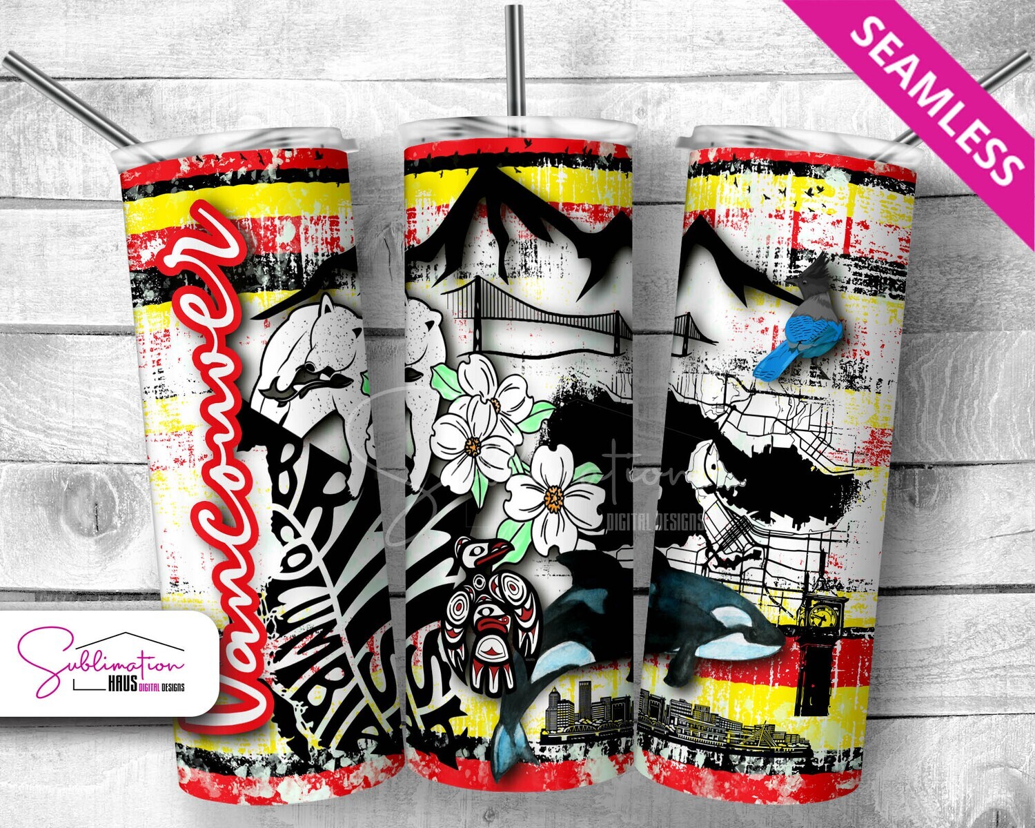 Vancouver BC Canada Red and Yellow 20oz Tumbler Design