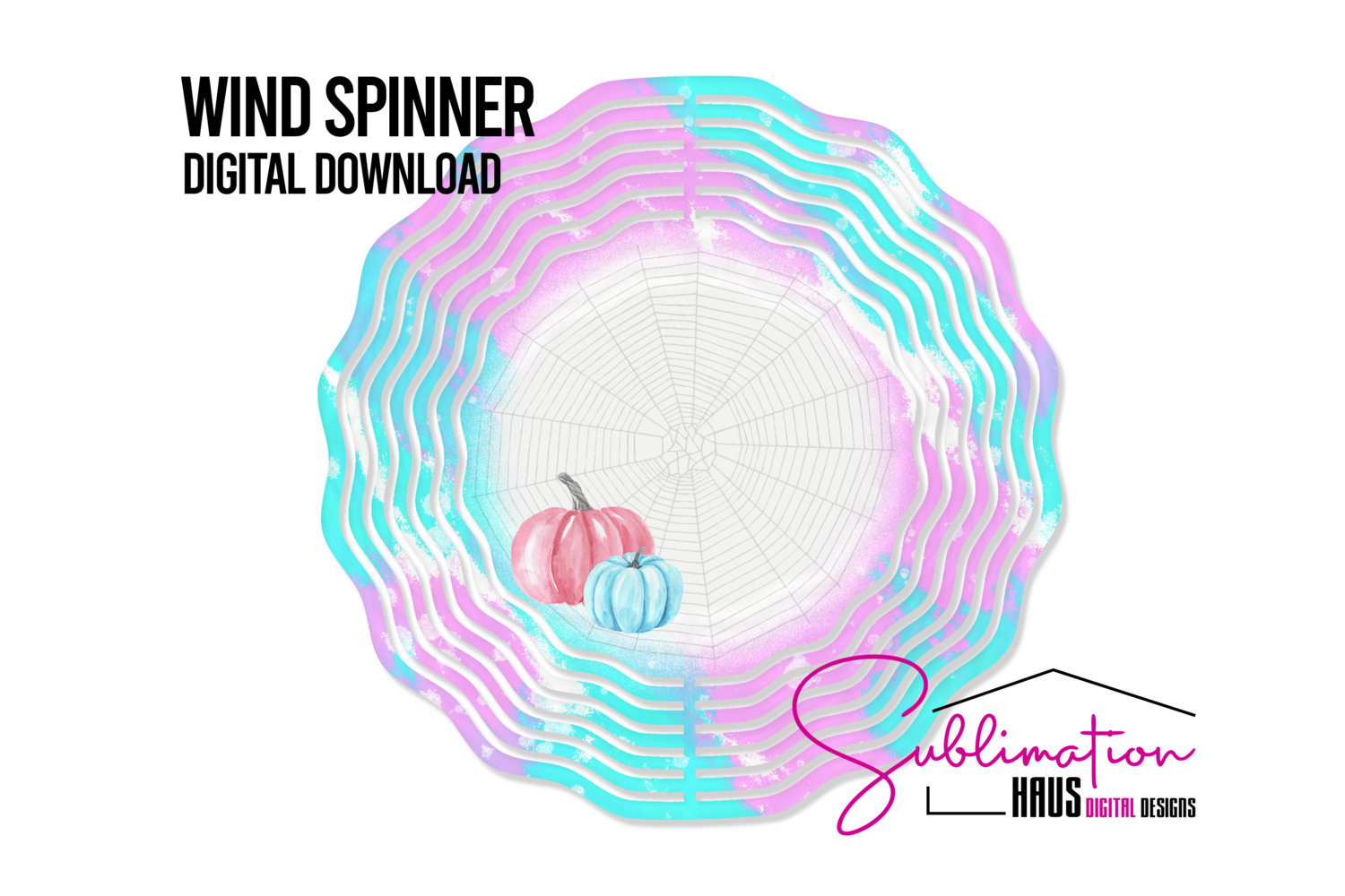 Wind Spinner -Pastel Pink Blue with web and Pumpkins