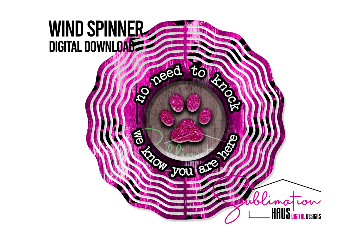 Wind Spinner - Pink Dog - No need to knock