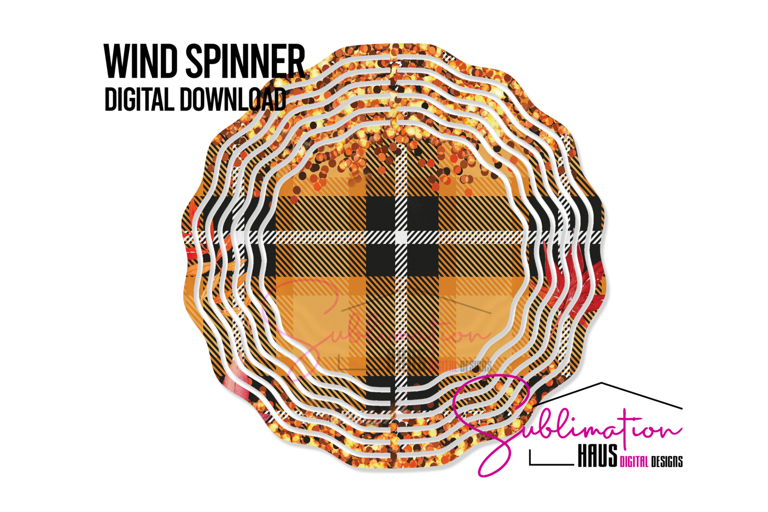 Wind Spinner PNG - Orange Plaid Glitter