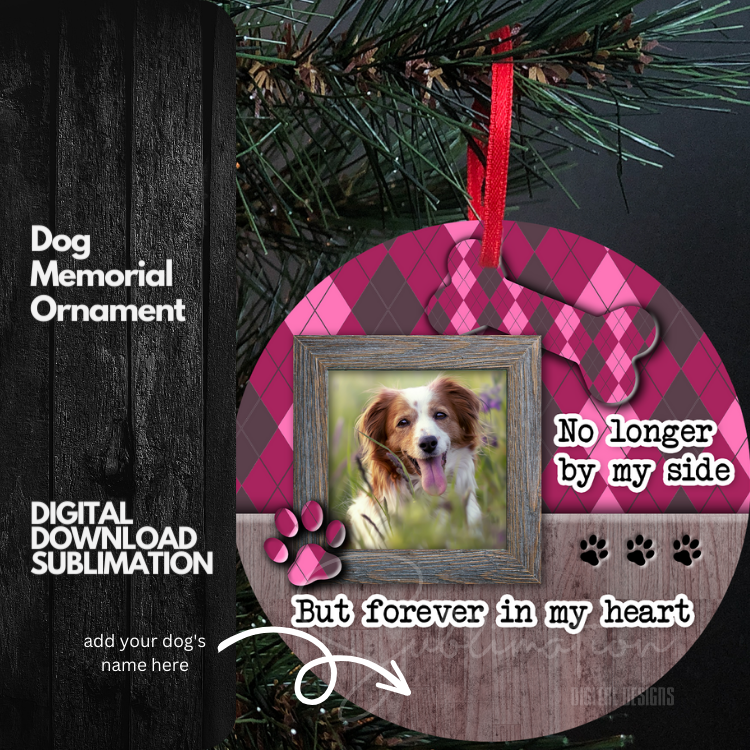 Dog Memorial Ornament -  Pink Argyle