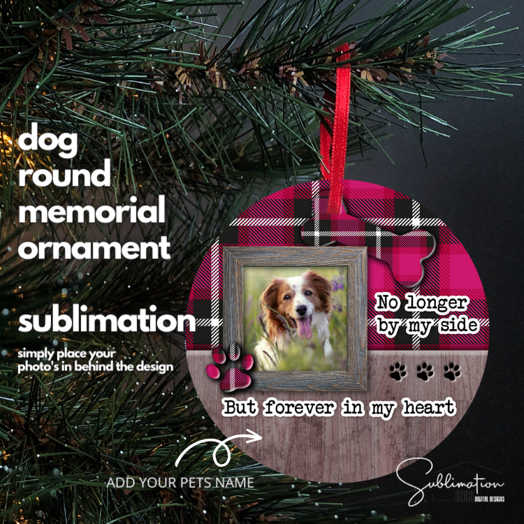 Dog Memorial Ornament -  Red Plaid