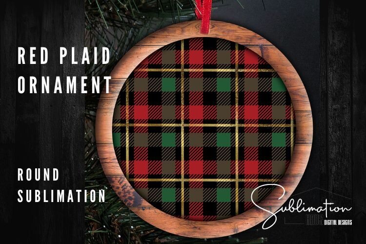 Red Plaid Wood - Ornament