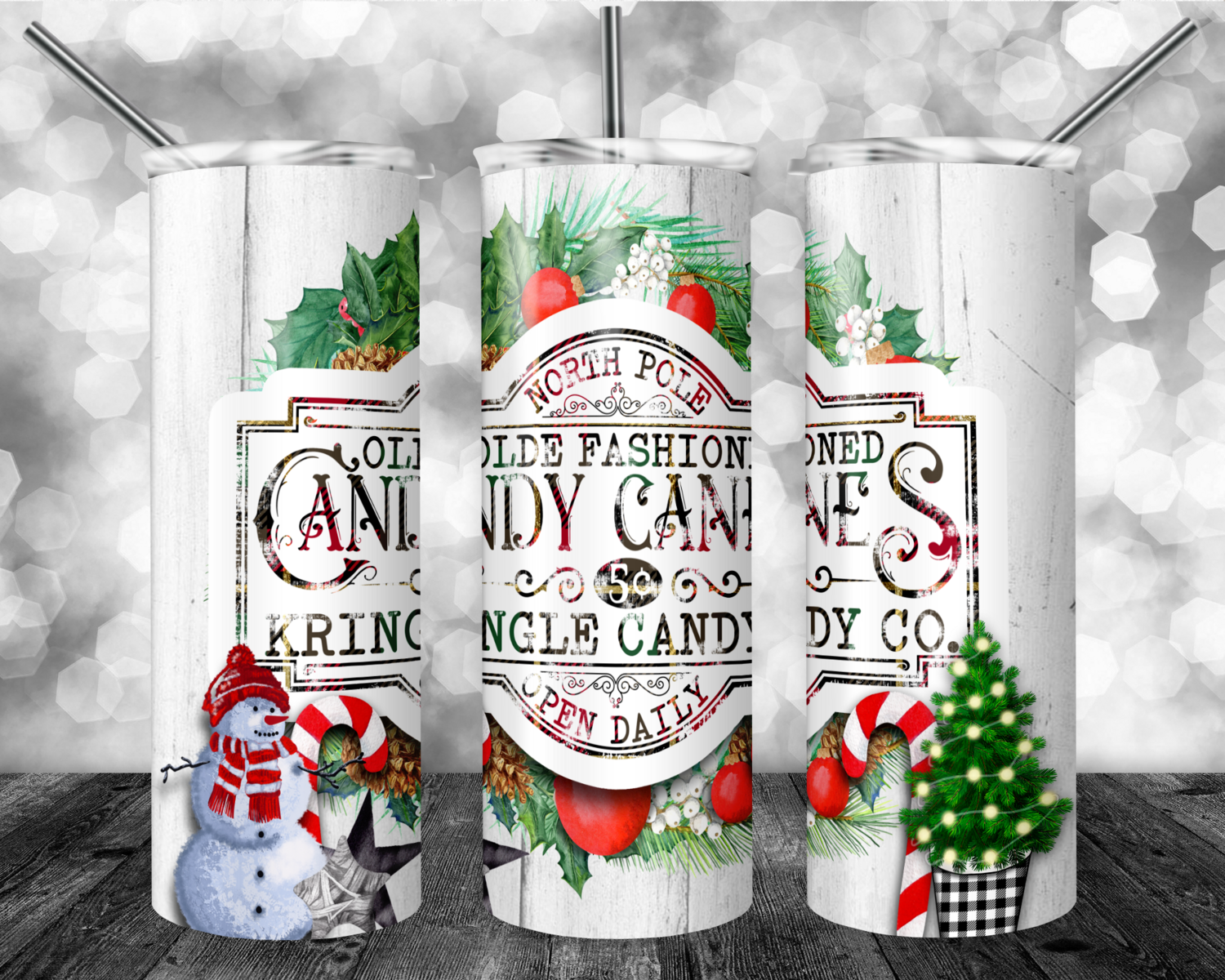 Vintage Candy Cane Snowman- 20oz Tumbler Design