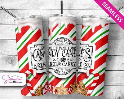 Candy Cane Red Green Stripes with Drip -  20oz Tumbler Design
