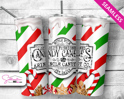Candy Cane Red Green Thick Stripes with Drip -  20oz Tumbler Design