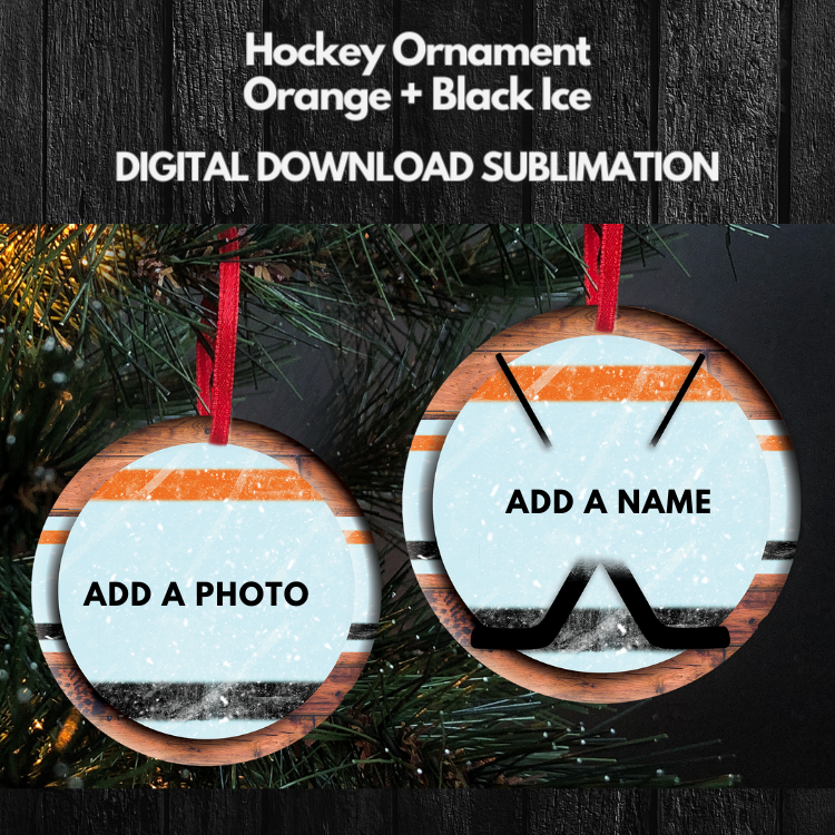 Hockey Orange and Black Rink - Ornament - SET OF 2