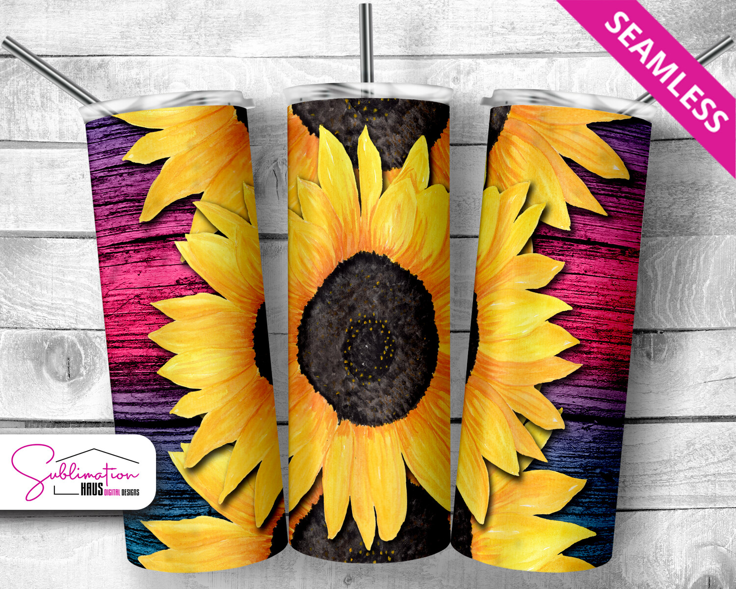 Sunflower 3 Stacked Tumbler Wrap - Purple Pink