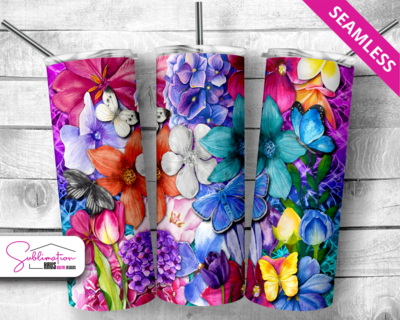 Bright Floral with Butterflies  20oz Tumbler Design -