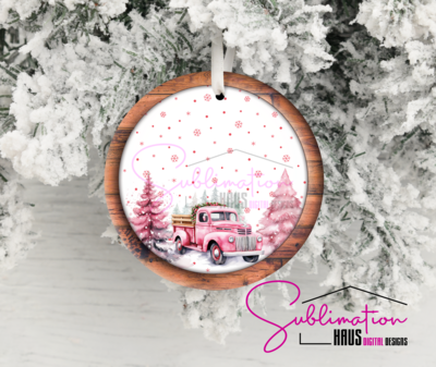 Pink Trees and Truck - Round Ornament