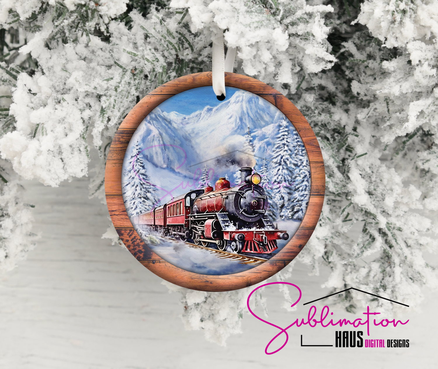 Train Winter Background - Round Ornament