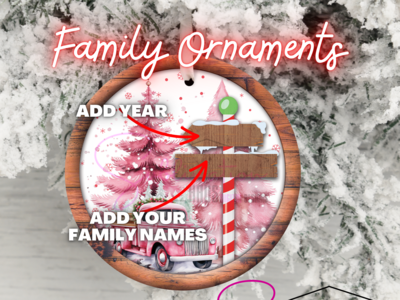 North Pole Add Names - Round Ornament - 2 Signs Pink