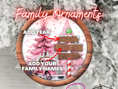 North Pole Add Names - Round Ornament - 3 Signs Pink