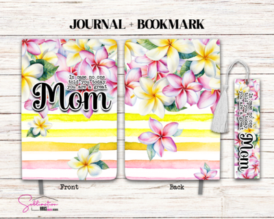 You are a GREAT MOM - Journal + Bookmark - Plumeria Stripes