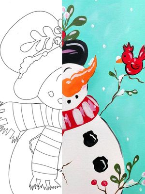 SNOWMAN and FRIEND PRE-DRAWN CANVAS 