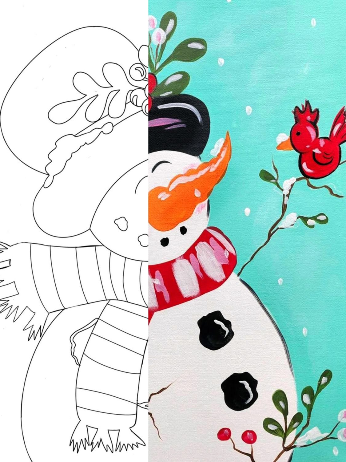 SNOWMAN and FRIEND PRE-DRAWN CANVAS 