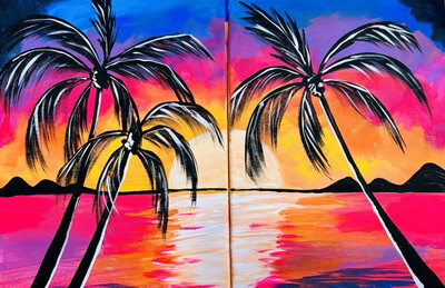 SUNSET PALM PRE-DRAWN CANVASES (for 2 )