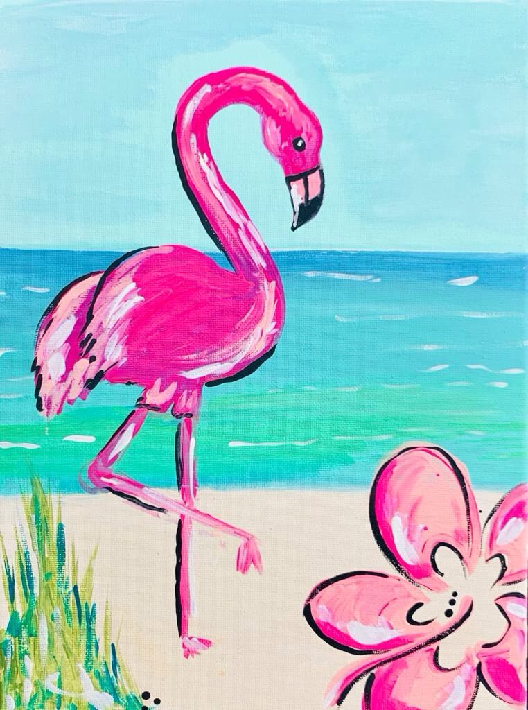 FLAMINGO ISLAND PRE-DRAWN CANVAS