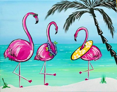 THREE FLAMINGOS PRE-DRAWN CANVAS