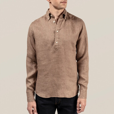 Eton Luxe Linen Popover Shirt (Beige) Eton Luxe Linen Popover Shirt (Beige)