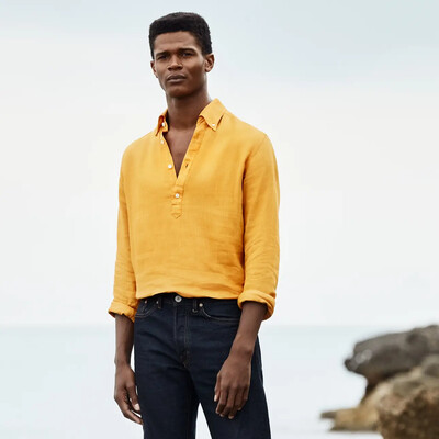 Eton Luxe Linen Popover Shirt (Gold) Eton Luxe Linen Popover Shirt (Gold)