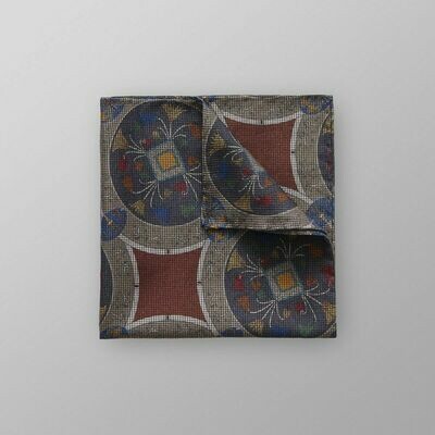 Eton Grey & Orange Ancient Print Pocket Square Eton Grey & Orange Ancient Print Pocket Square
